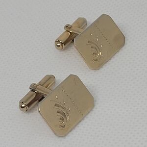 TITAN Vintage 1/20 12KT Gold Filled Rectangular Etched Engraved Cufflinks